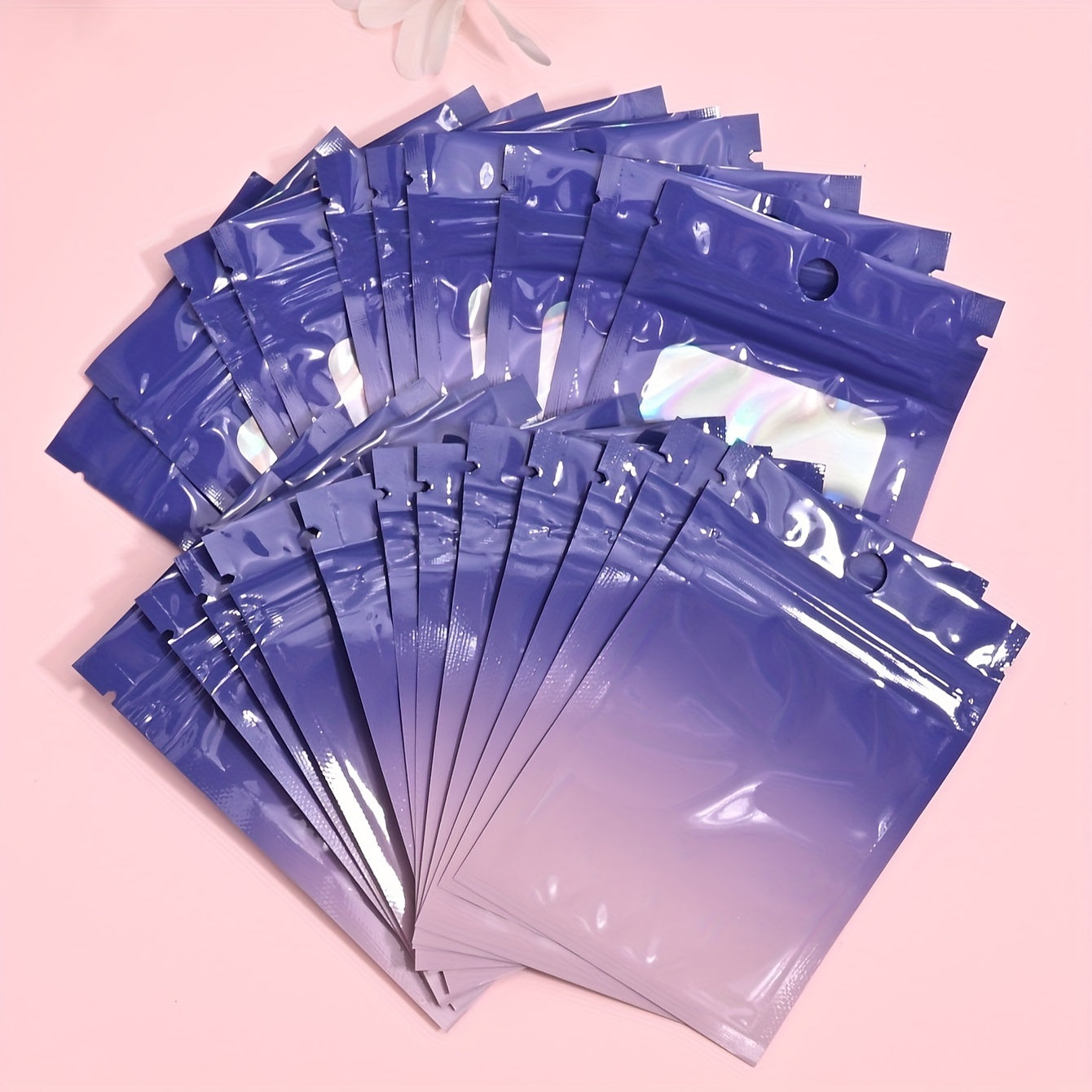 50 Pieces Laser Pearlescent Self-Sealing PE Bags for Jewelry Wedding Party Reusable Dustproof 10x7cm