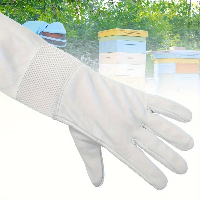 Sheepskin Beekeeping Gloves with Mesh Cotton Sleeves Size L/XL Durable Material