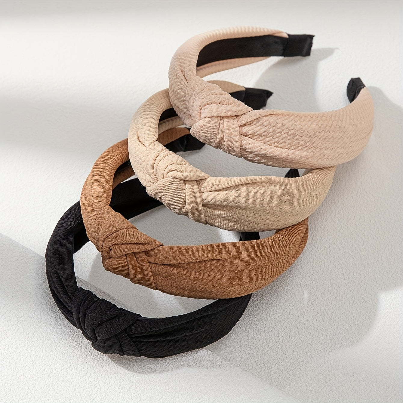 Set of 4 Solid Color Fabric Knotted Headbands for Women Wide Brim Hair Accessories