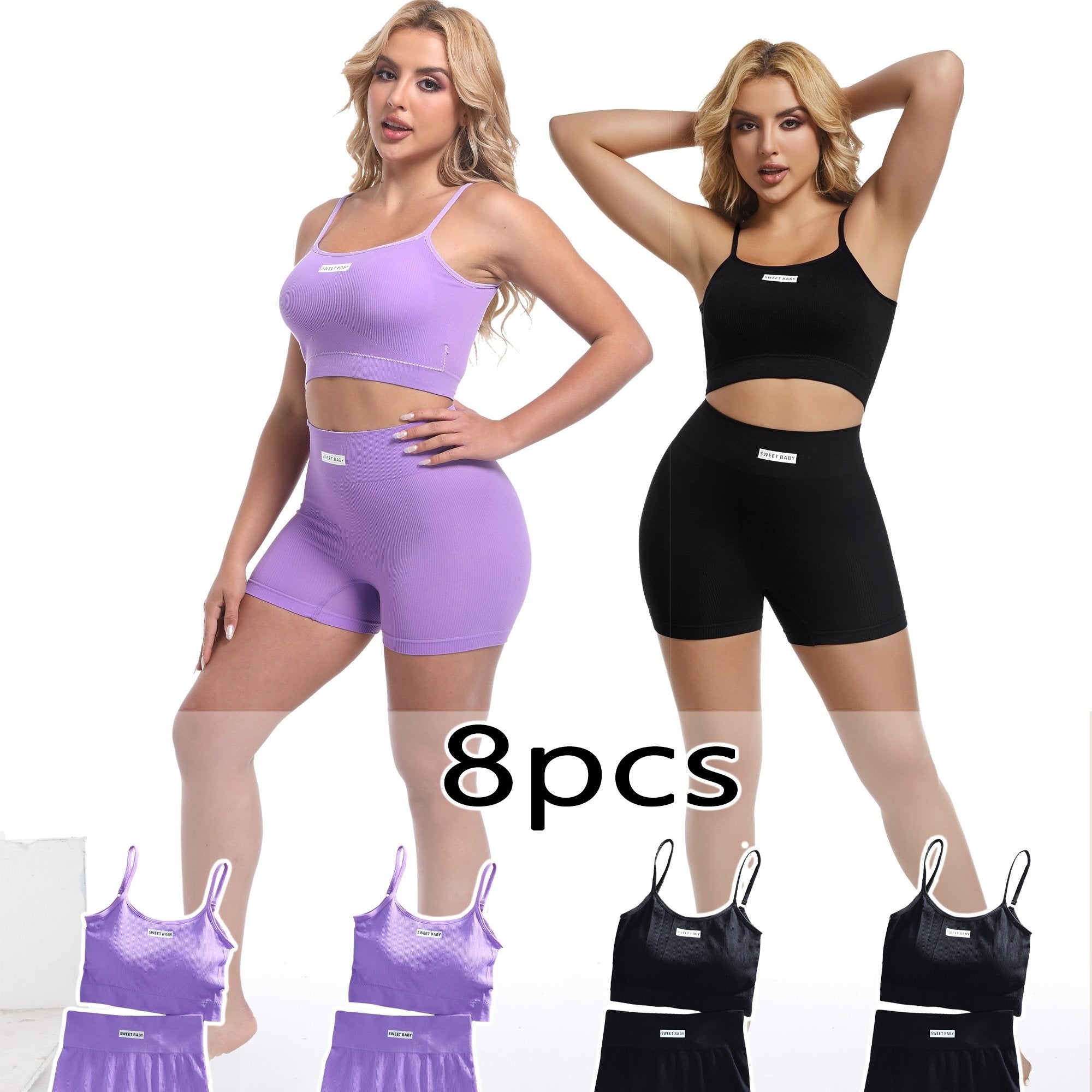 Women's Lingerie Set Wireless Bra and Ribbed Panties 4 Piece