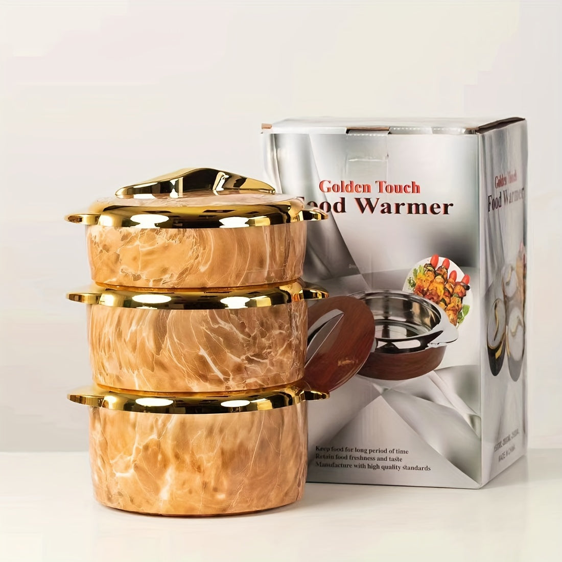 Food Warmer Set 3 Pieces Stainless Steel Insulated Casseroles with Lids 1.5L 2L 2.5L