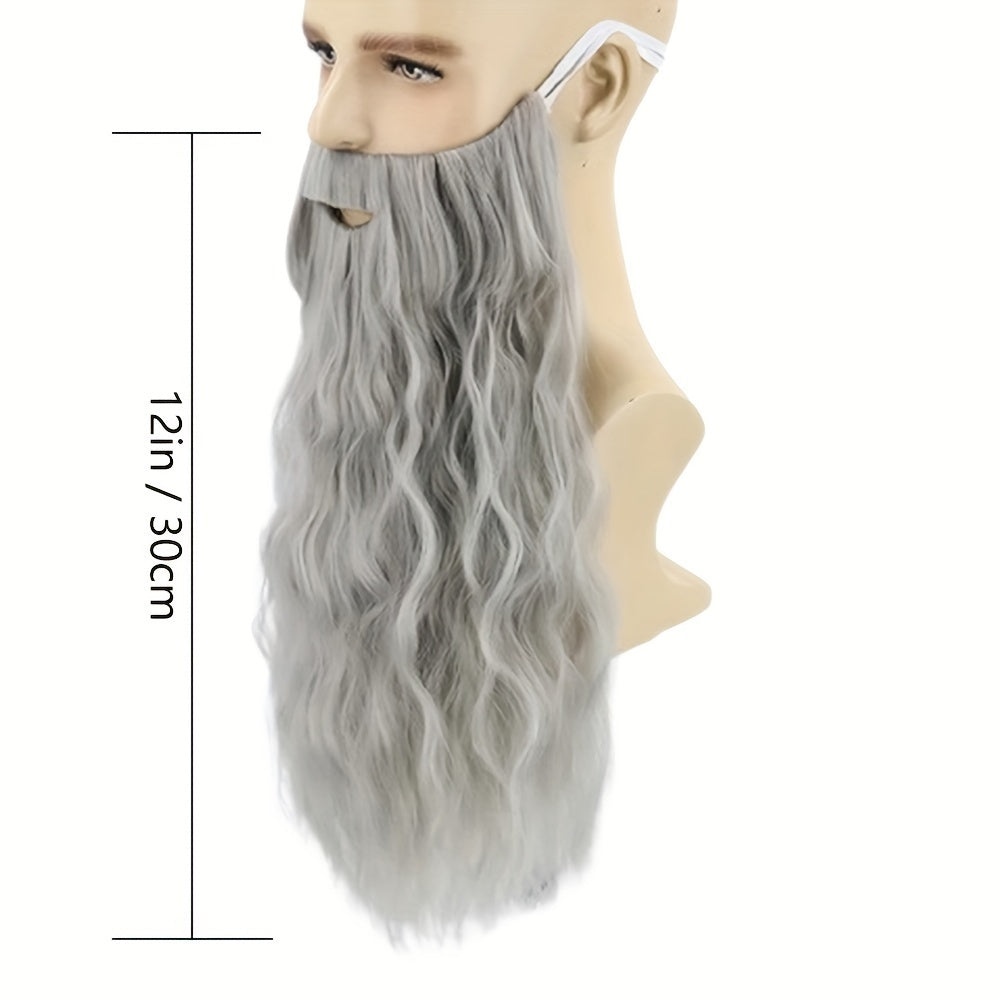 Gray Wizard Hat with Curly Wig and Beard for Halloween Cosplay