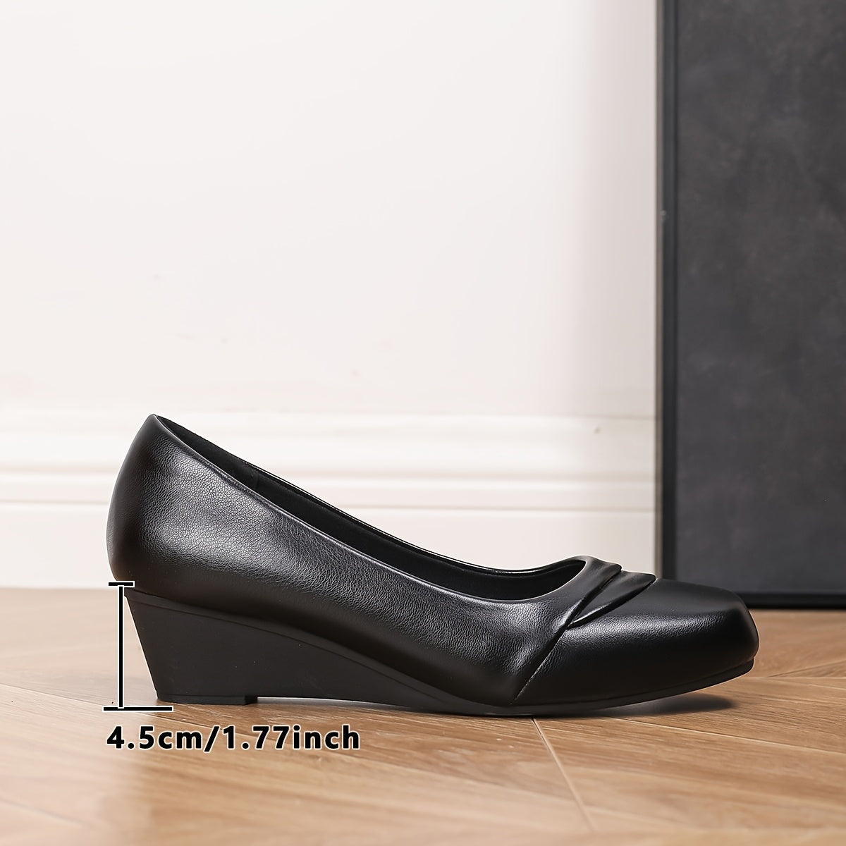 Zapatos de mujer tipo slip-on con punta cuadrada y tacón grueso, negros, cómodos para el trabajo