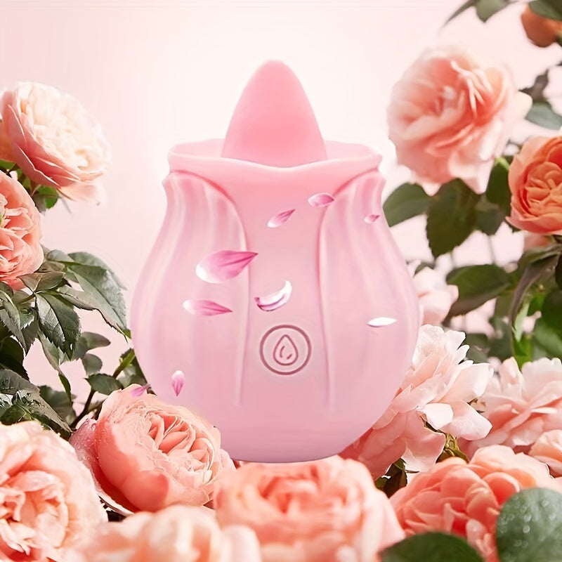 Multi-Function Rose Vibrating Massager with Soft Tongue USB Rechargeable Couples Gift