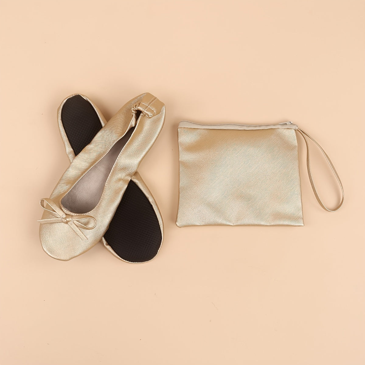 Women's Lightweight Foldable Dance Shoes with Bow, Slip-On PU Cover TPR Sole