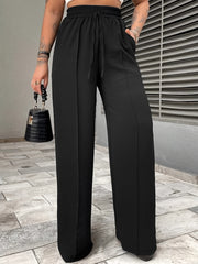 Women's Plus Size Casual Pants with Elastic Waist Pockets Solid Color