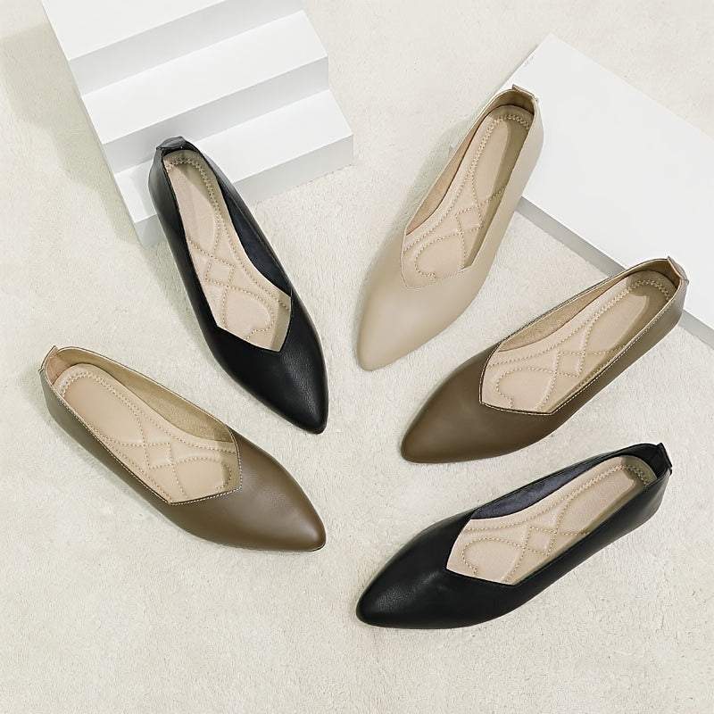 Women's Pointed Toe Ballet Flats Solid Color Slip-On Shoes Lightweight Comfort