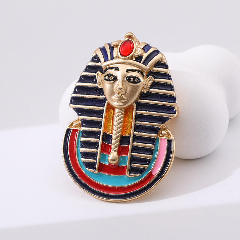 Egyptian Pharaoh Enamel Brooch Pin for Men and Women Costume Jewelry