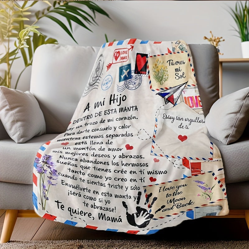 Spanish Message Plush Blanket for Son All-Season Hypoallergenic Flannel Throw Warm Gift