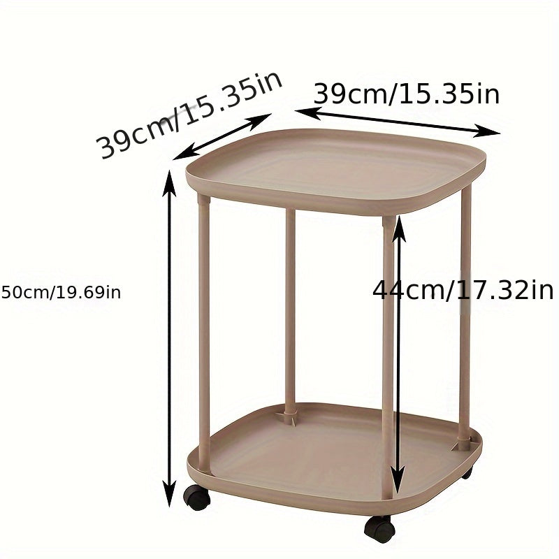 Mesa auxiliar compacta con ruedas y almacenamiento para uso en café y junto a la cama