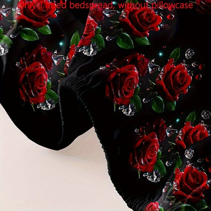 Brushed Fitted Sheet Deep Pocket 3D Red Rose Print Soft Bedding for Bedroom
