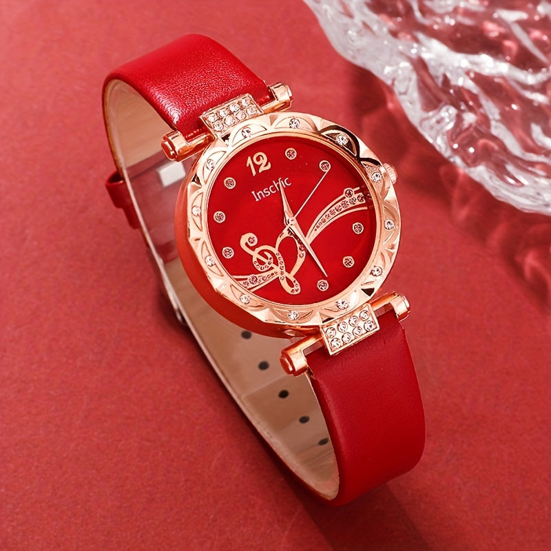 Ayollar uchun kvarts soat va Qizil stackable taqinchoq to'plami, Sevganlar kuni, Paskha, Xellouin, Ramazon uchun