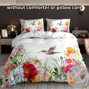 Set of 3 Floral Bird Print Duvet Cover Sets Breathable Bedding for Bedroom or Guest Room
