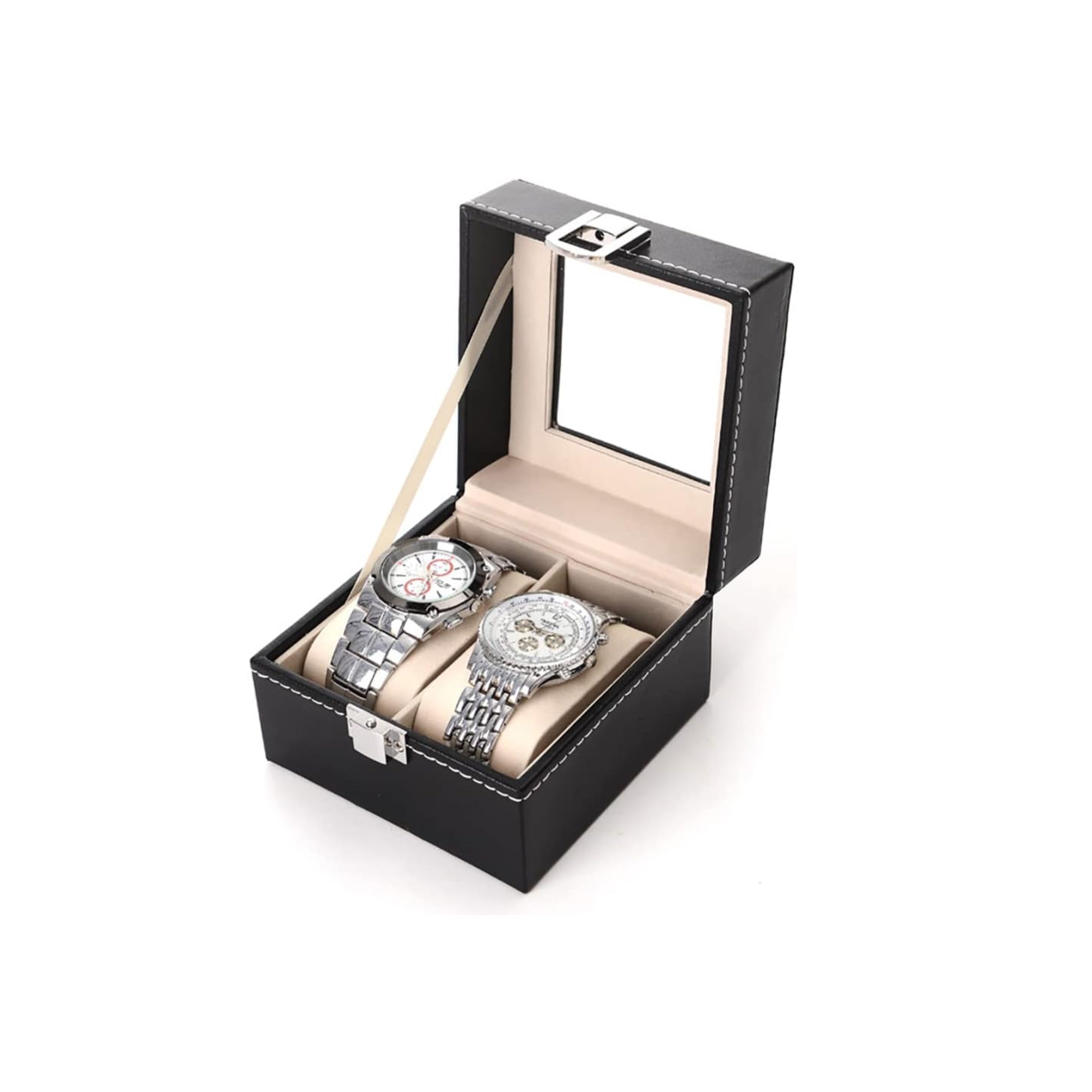 Leather Watch Storage Box with Glass Top for 1, 6, 12, or 24 Watches