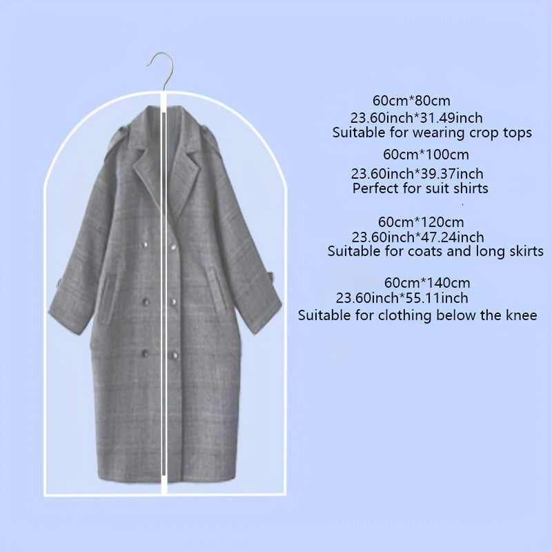 Yopiq PVC kiyim sumkalar, zip yopilishi bilan, 3/5 ta toza shaffof kostyum qoplamalari, palto va kurtkalar uchun