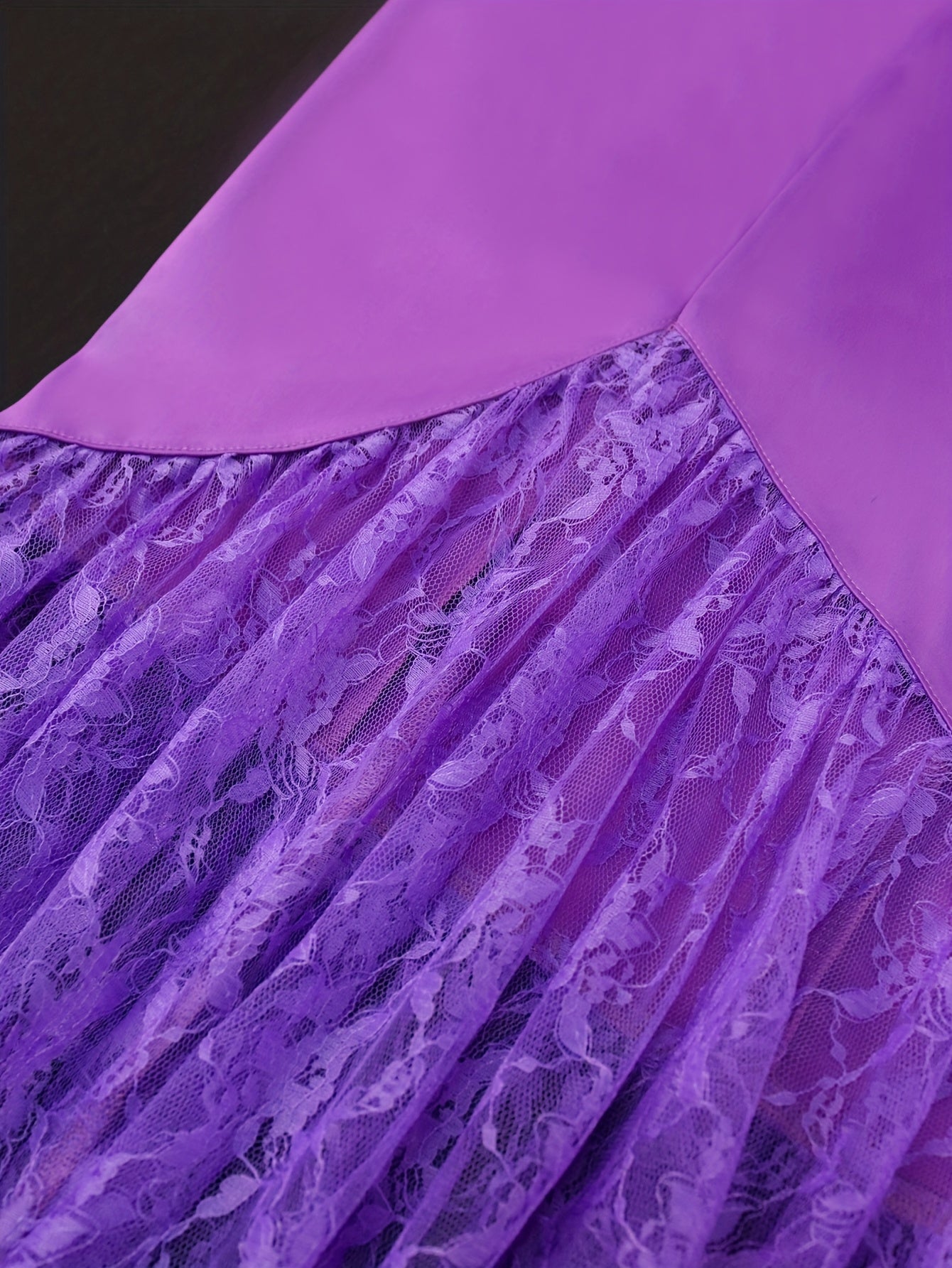 Women's Satin Lace Mermaid Evening Gown with Flared Sleeves and Round Neck