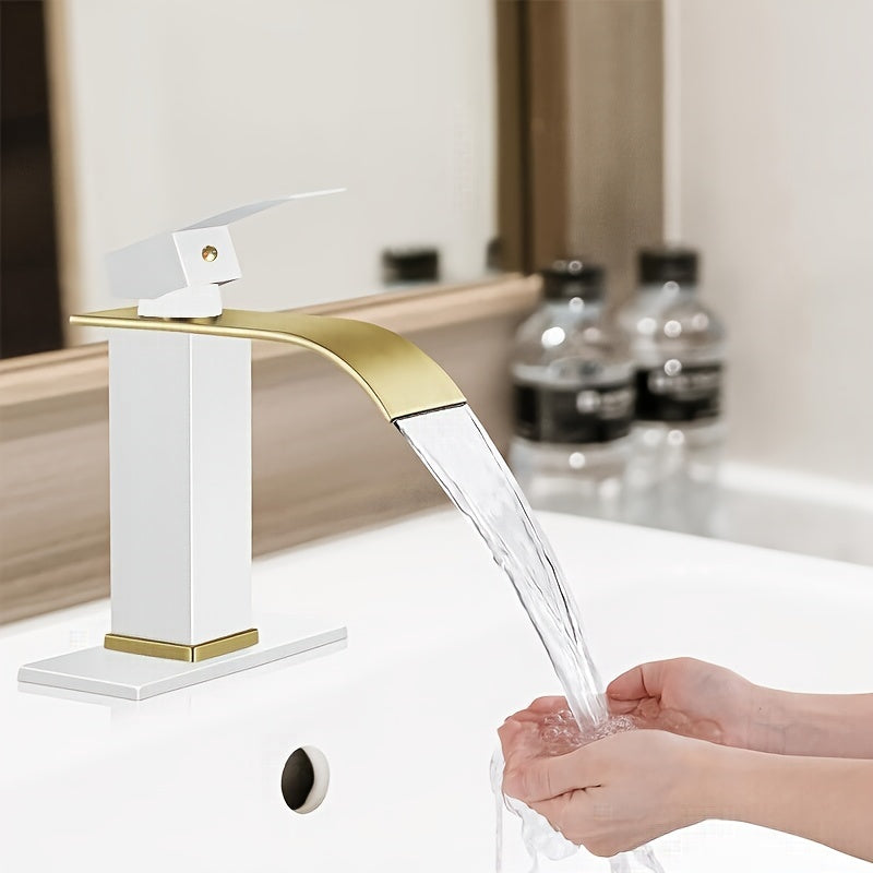 Black and Gold Stainless Steel Bathroom Faucet Single Handle Waterfall Sink Mixer with Ceramic Valve