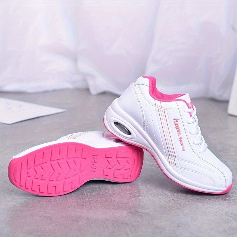 Women's Casual Low-Top Sneakers Breathable Microfiber White Pink Accents