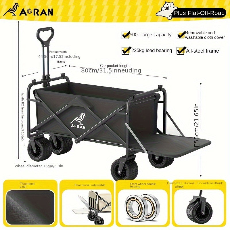 Heavy-Duty Folding Trolley Stainless Steel Large Capacity for Travel Camping Beach Picnic