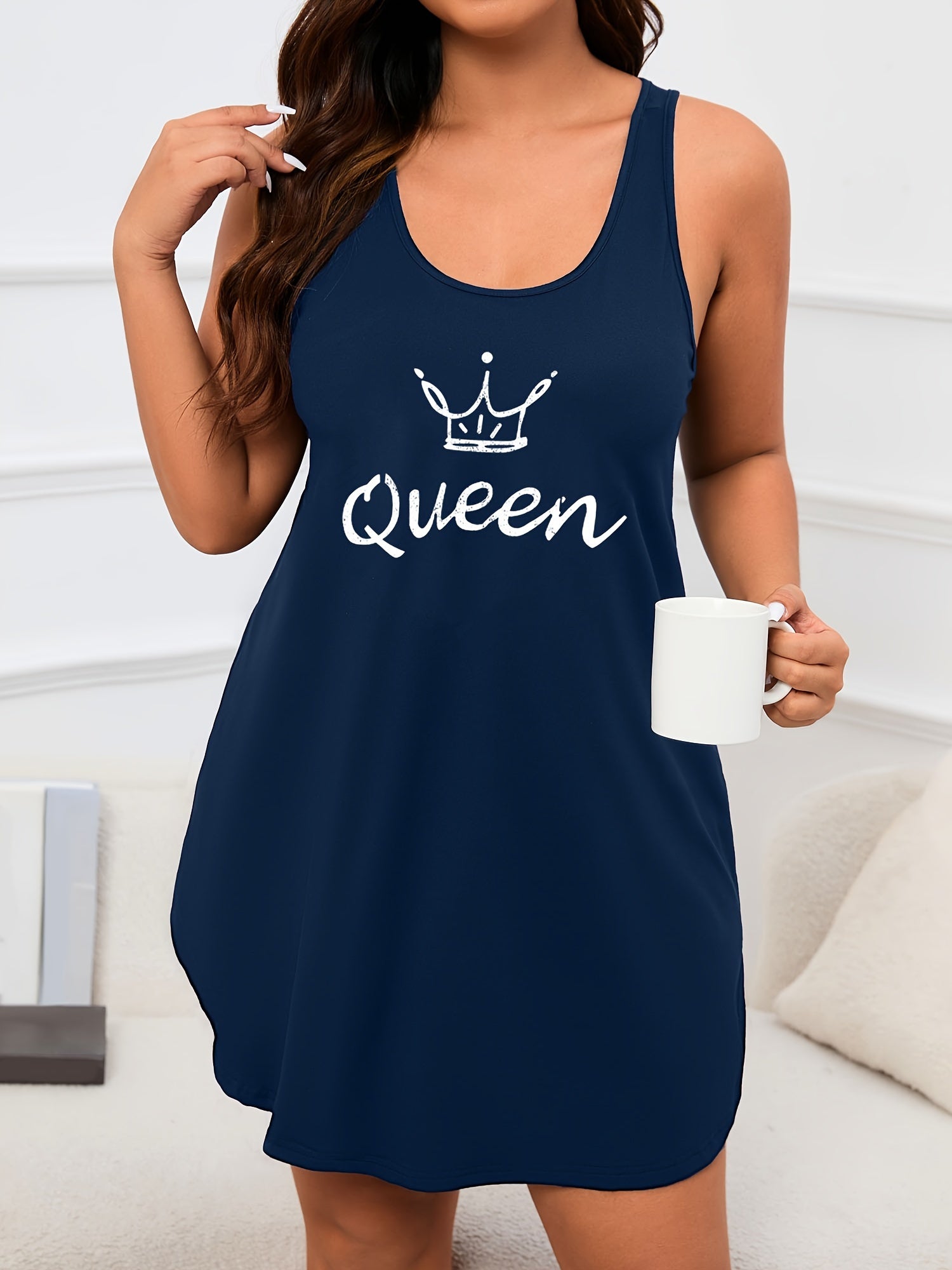 Plus Size Women's Sleeveless Nightgown Deep Purple Lounge Sleepwear