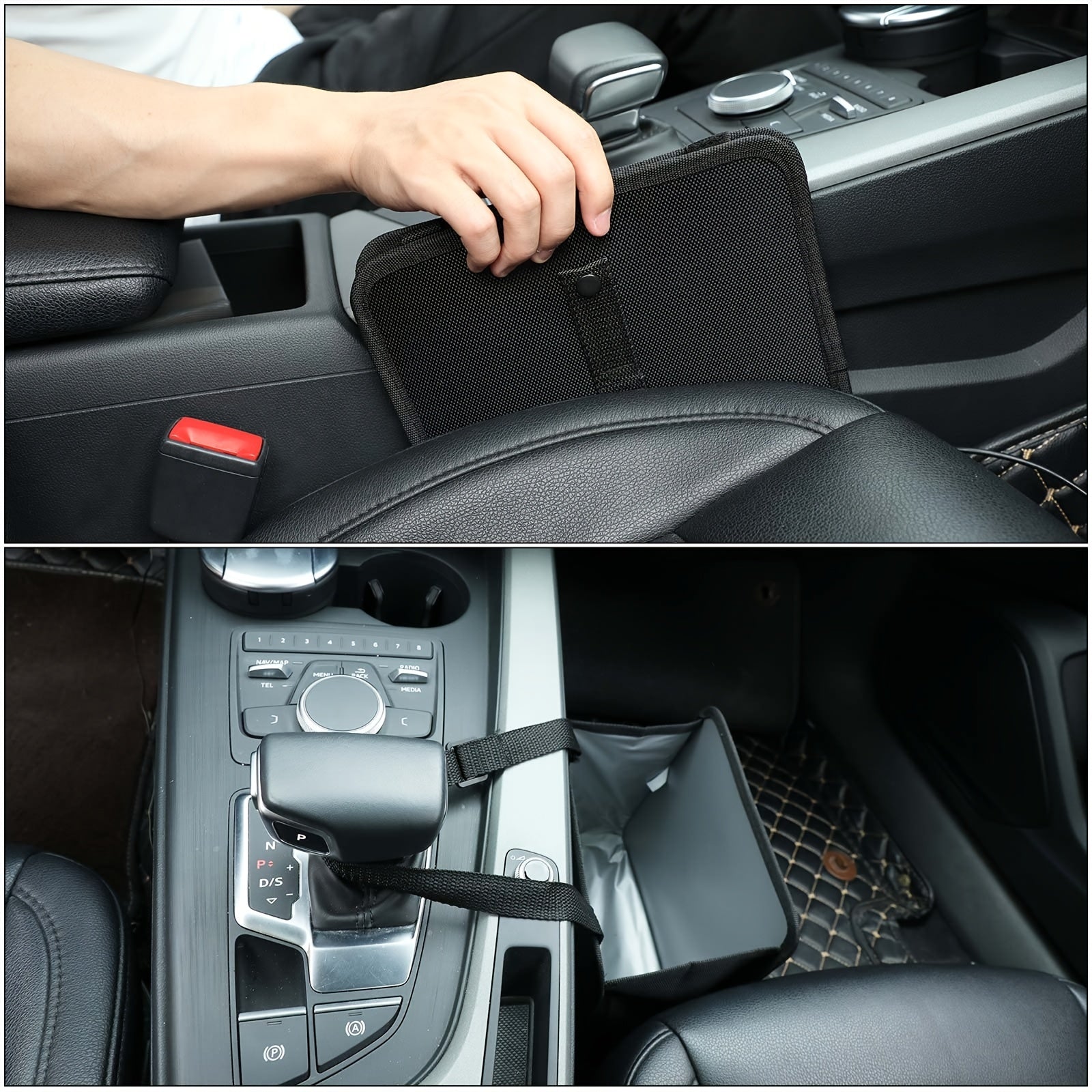 Cubo de basura impermeable para coche, organizador colgante, negro, 7.57L