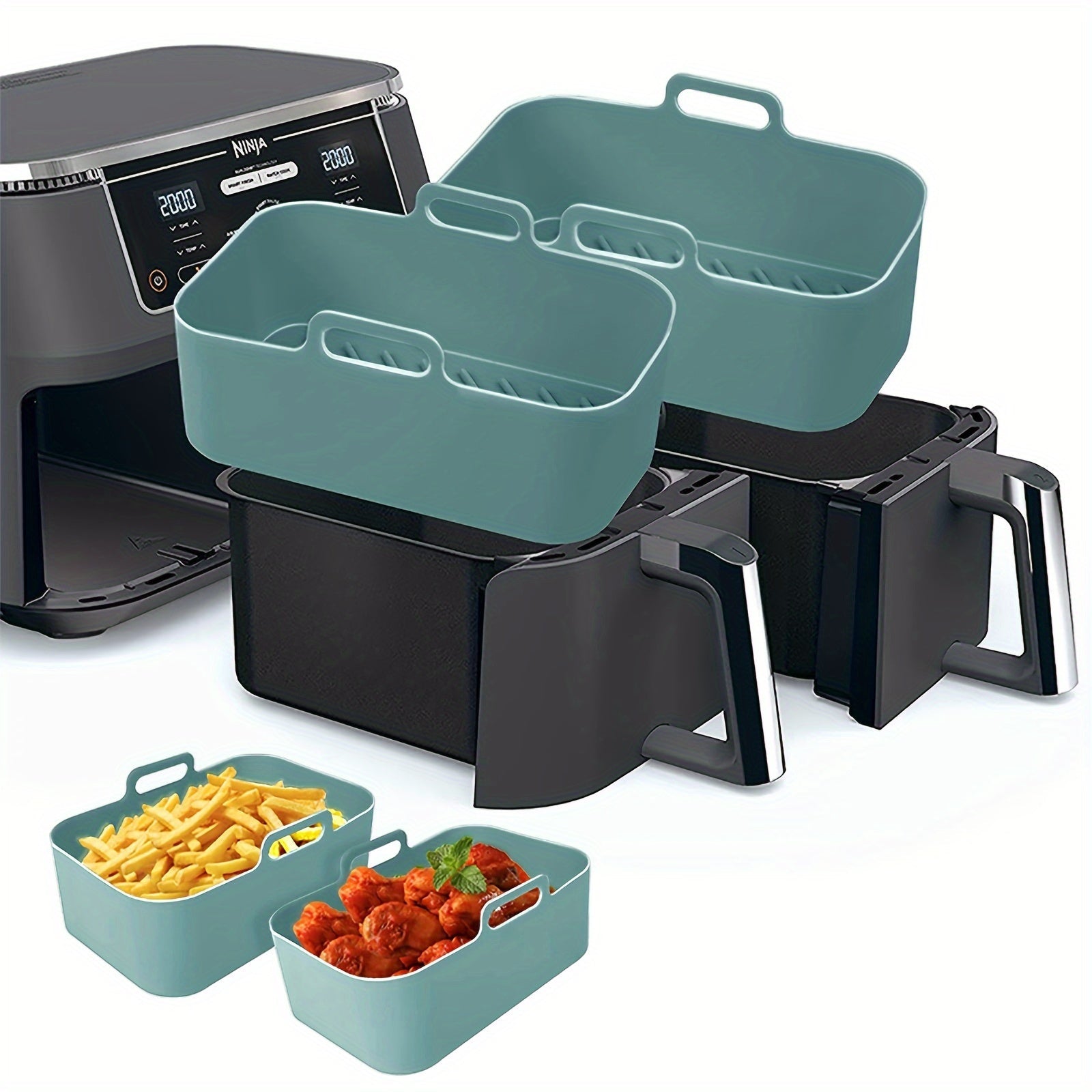 Set of 2 Silicone Air Fryer Liners for 8QT and 6QT Non-Stick Reusable Pot Insert