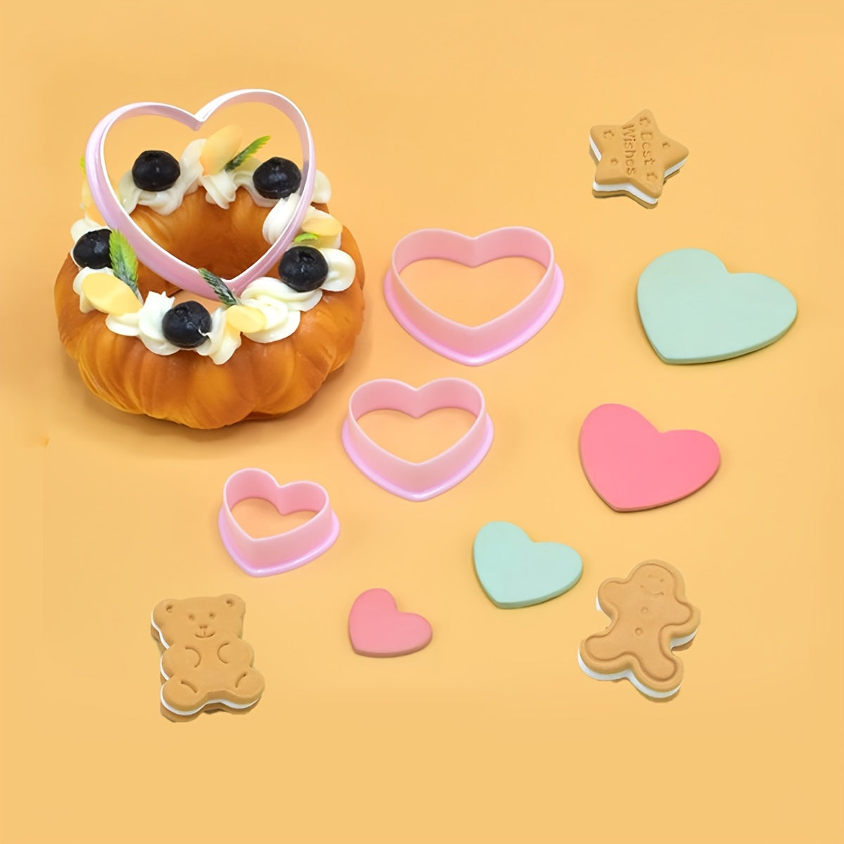 Pink Heart Shaped Cookie Cutters Set Plastic Love Pastry Cutter Biscuit Molds Baking Tools