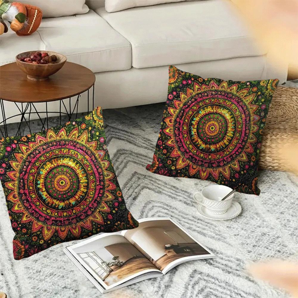 Bohemian Mandala Flannel Pillow Covers Set 45.72 cm Decorative Cushion Cases