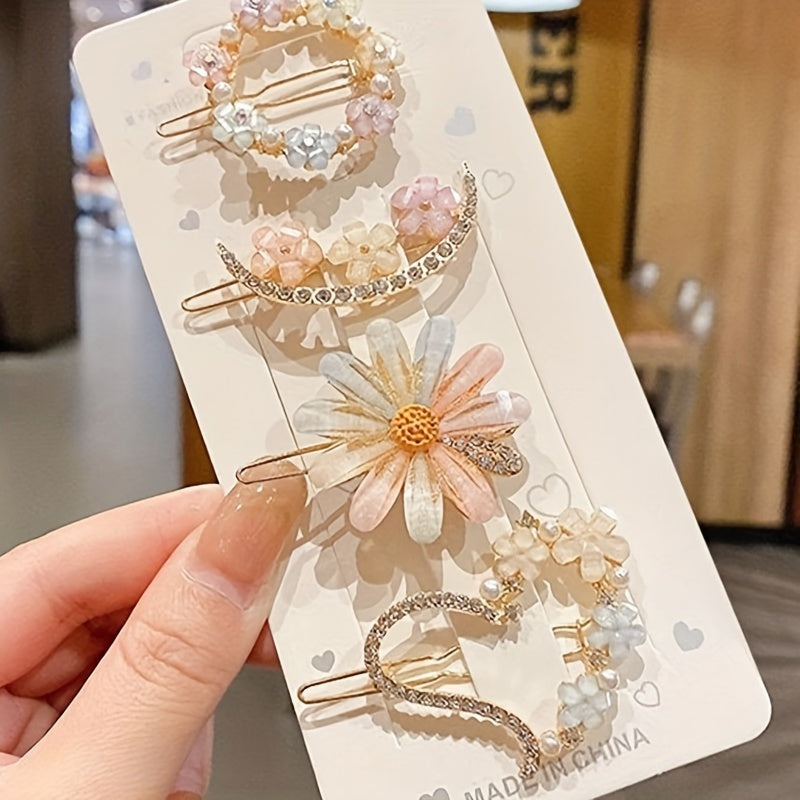 Set de horquillas con flores coreanas para mujer, accesorios elegantes de aleación para el cabello para niñas