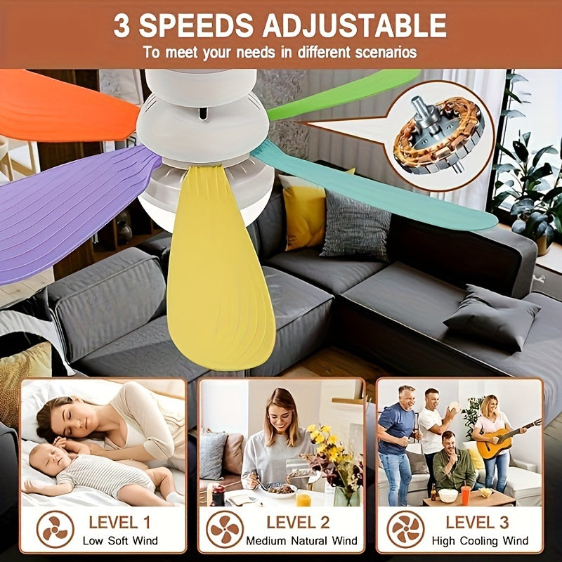 52cm Ceiling Fan with Light 6-Leaf Flower Design Dimmable E26 Remote Control for Bedroom Kitchen