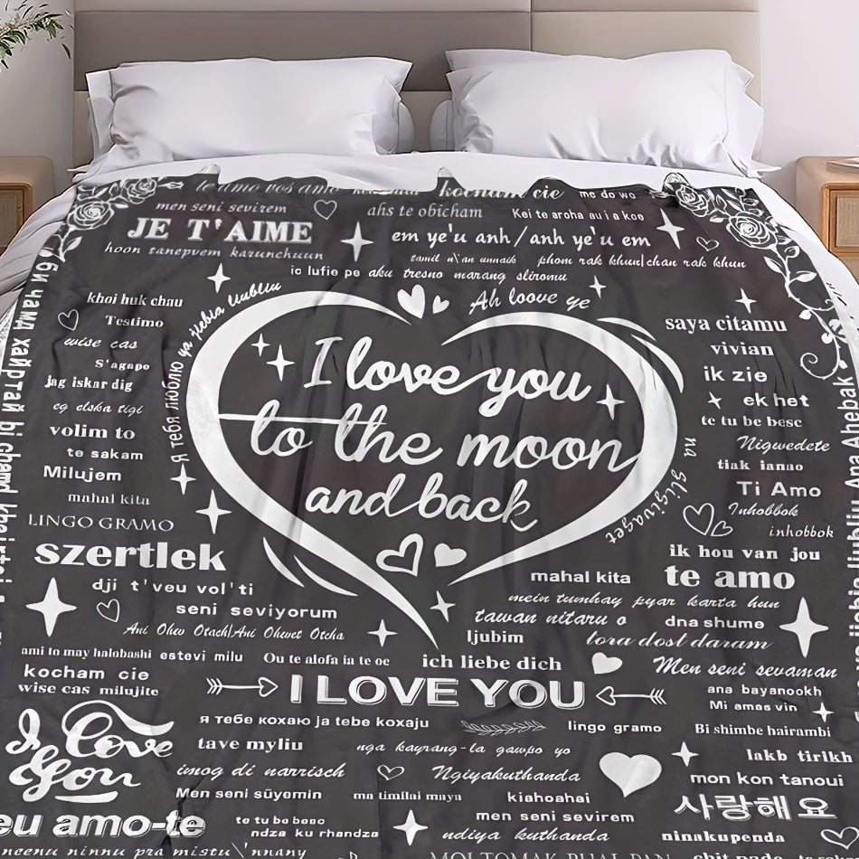 Soft Knitted Polyester Throw Blanket with I Love You to the Moon and Back Design for Cozy Snuggling