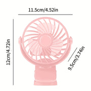 3 tezlik sozlamali, qayta to'ldiriladigan batareyali, kompakt va yengil dizaynga ega portativ USB stol fan, uy ofisi yoki sayohat uchun ideal, pushti rangda.