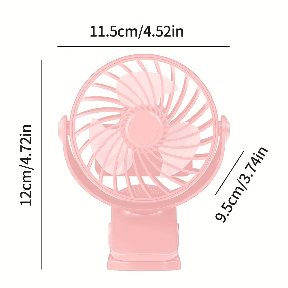3 tezlik sozlamali, qayta to'ldiriladigan batareyali, kompakt va yengil dizaynga ega portativ USB stol fan, uy ofisi yoki sayohat uchun ideal, pushti rangda.