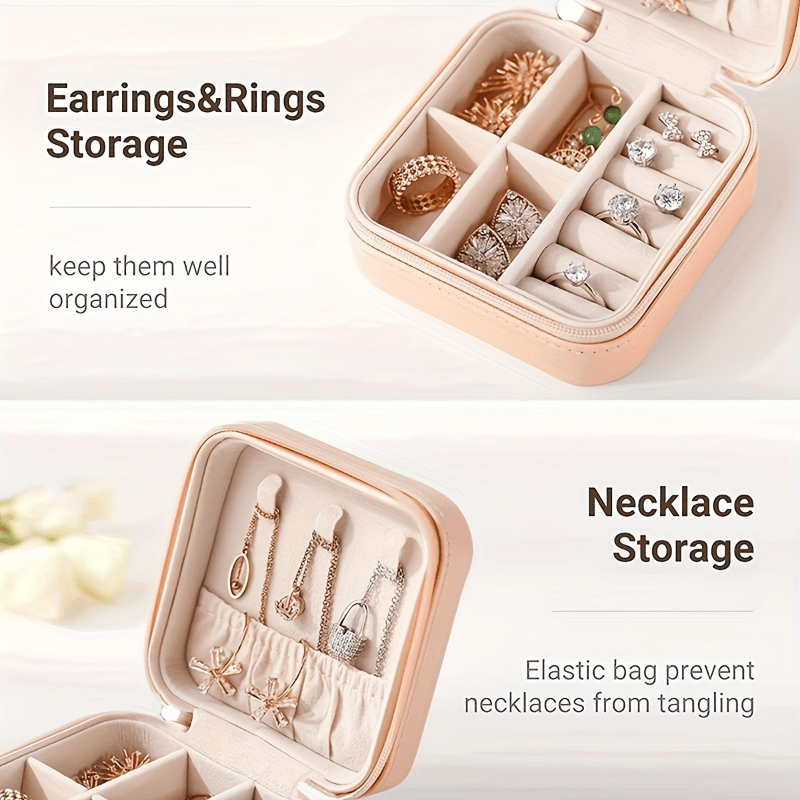Faux Leather Jewelry Organizer Box with Detachable Compartments and Necklace Hook for Travel and Storage