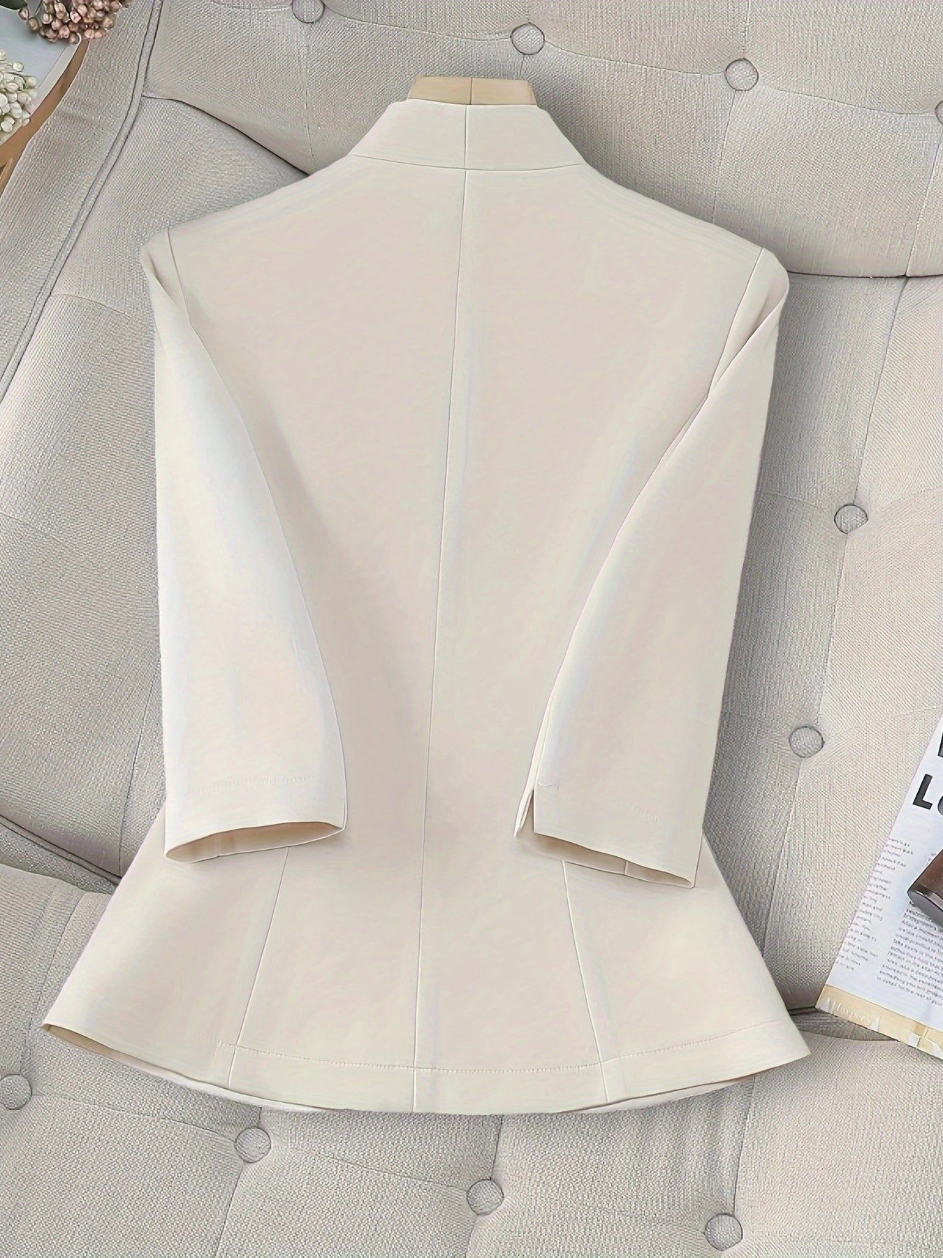 Plus Size Women Blazer Three-Quarter Sleeve Solid Color Office Casual