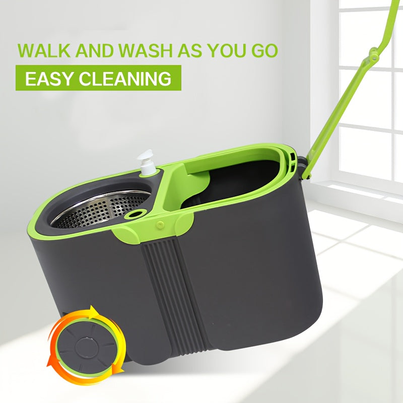 Katta sig'imli aylanuvchi mopa to'plami, ikki qavatli mop chelakdan iborat, mustahkam plastik materialdan tayyorlangan, yashash xonasi, yotoqxona, hammom, hojatxona va oshxonada foydalanish uchun mukammal.