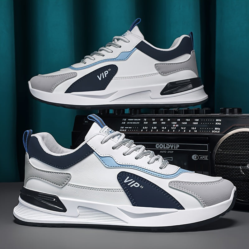 Men's Color Block Lace-Up Non-Slip Running Shoes for Gym Workout Casual Sneakers