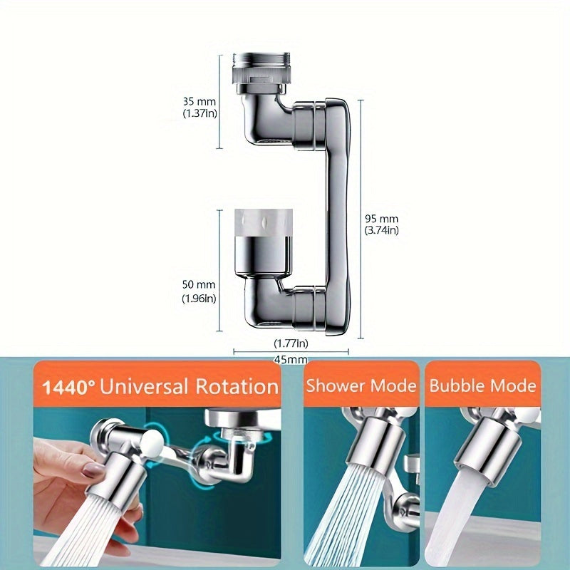 Silver Universal Rotary Faucet Nozzle Water-Saving Kitchen Sink Extension Faucet Aerator