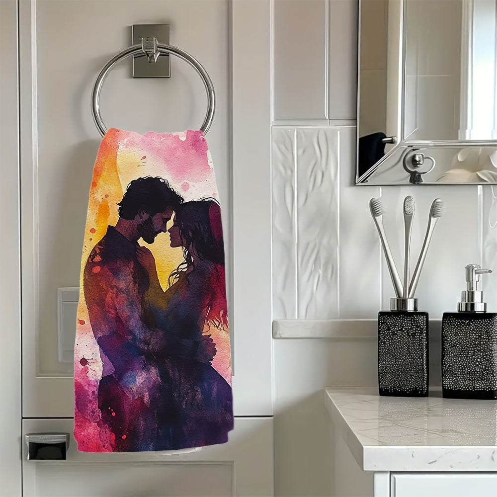 Set of 2 Ultra Soft Watercolor Kitchen Towels, Absorbent Dish Hand Towels