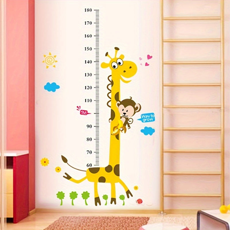 "Giraffe o'sish jadvali, karton hayvon o'lchov qoidasi bilan balandlik jadvali devor stiker. O'z-o'zidan yopishqoq va olib tashlanadigan, yashash xonasi yoki yotoqxona uchun noyob uy bezaklari sifatida bezatish uchun mukammal."