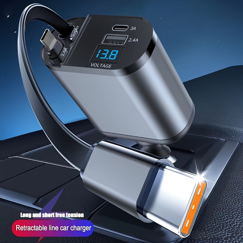 Universal 4-in-1 tezkor tortib olinadigan avtomobil zaryadlagichi USB Type-C kabeli