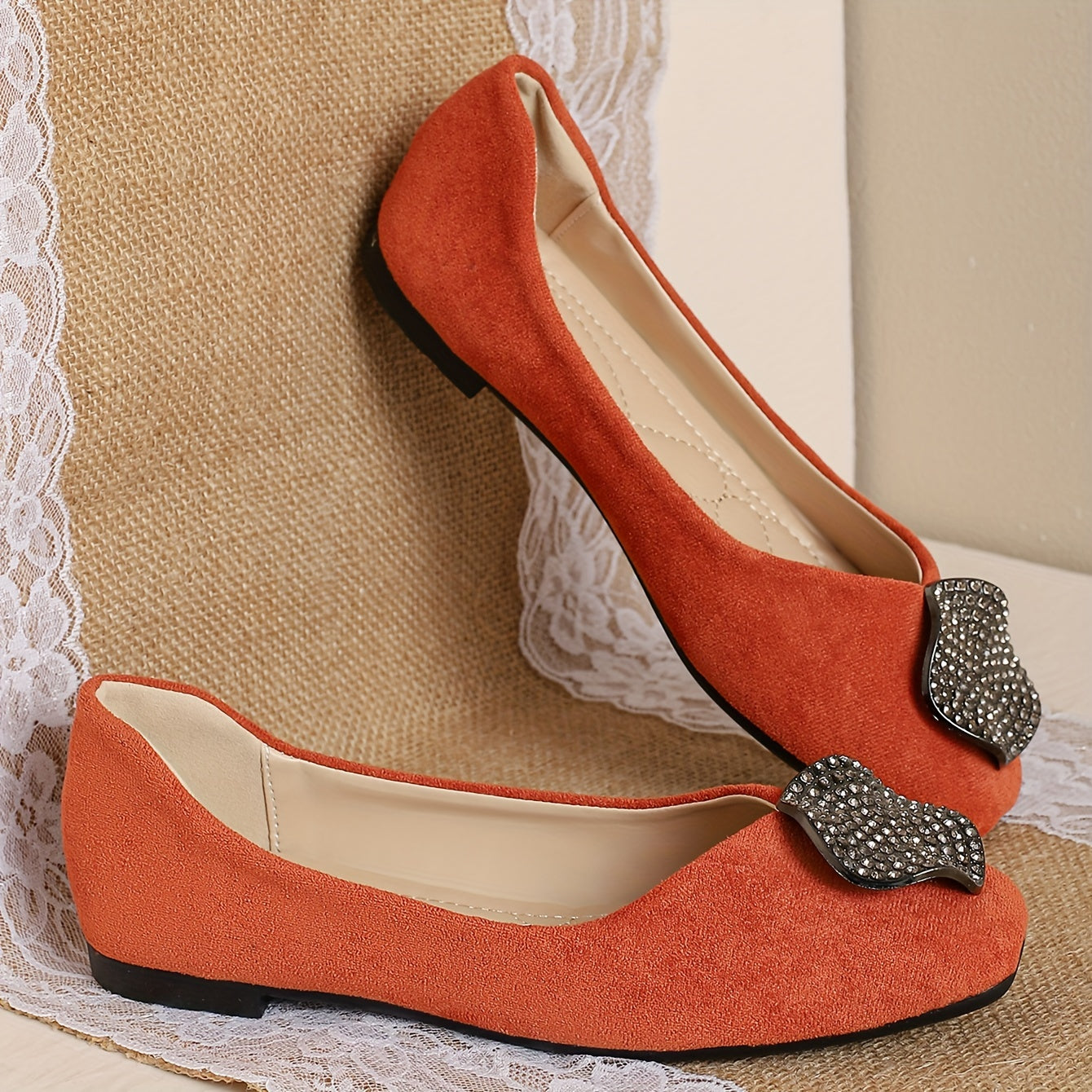 Women's Rhinestone Buckle Flats Solid Color Slip-On Casual Ballet Shoes