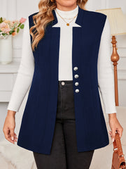 Plus Size V-Neck Lapel Sleeveless Blazer Solid Color Knit Blazer for Women