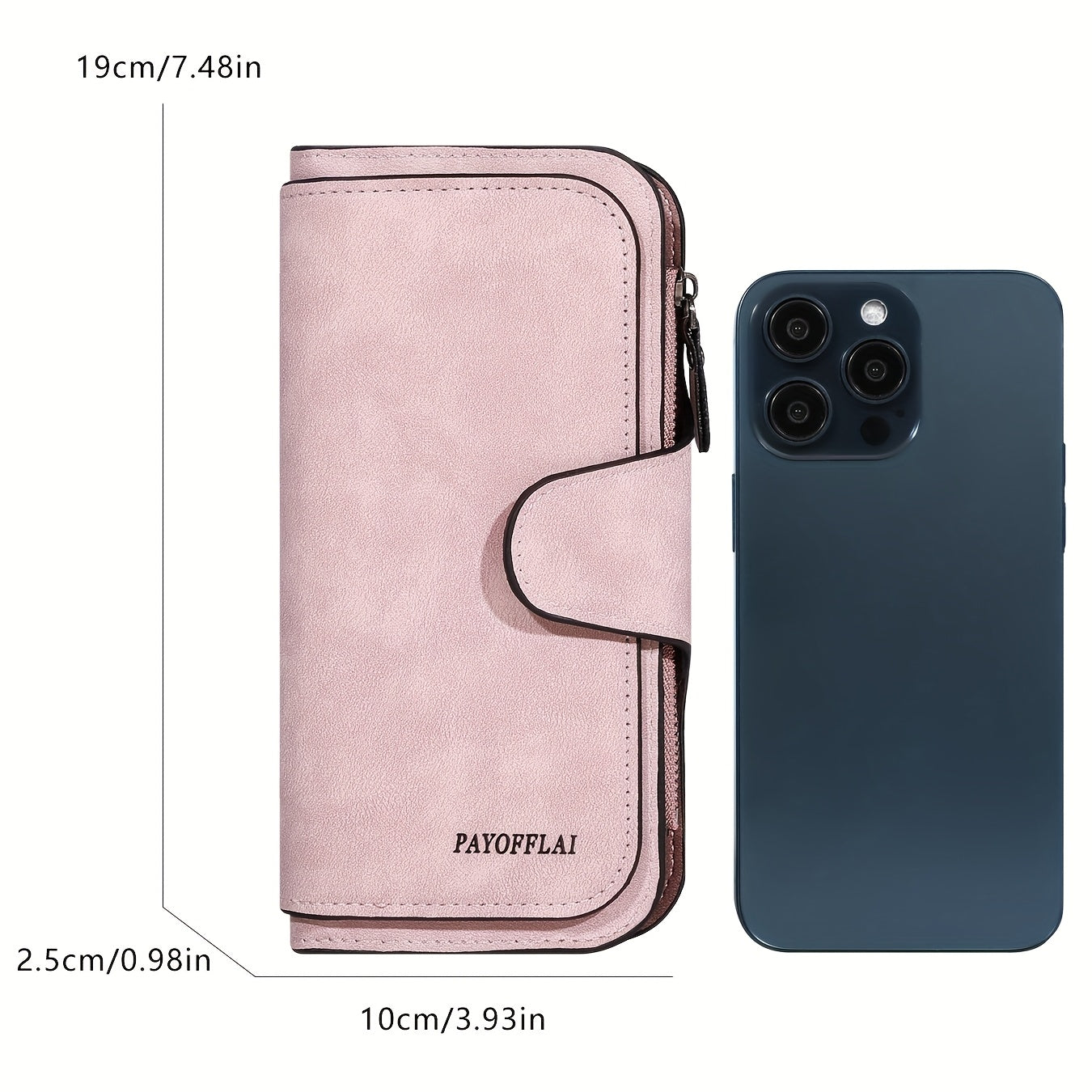 Yangi vintage uslubidagi ayollar uchun uzun hamyon, sun'iy charmdan tayyorlangan, tugmachali yopiq, zip cho'ntak, naylon astar, ko'p kartochka joylari va chet bo'yash tafsiloti bilan.