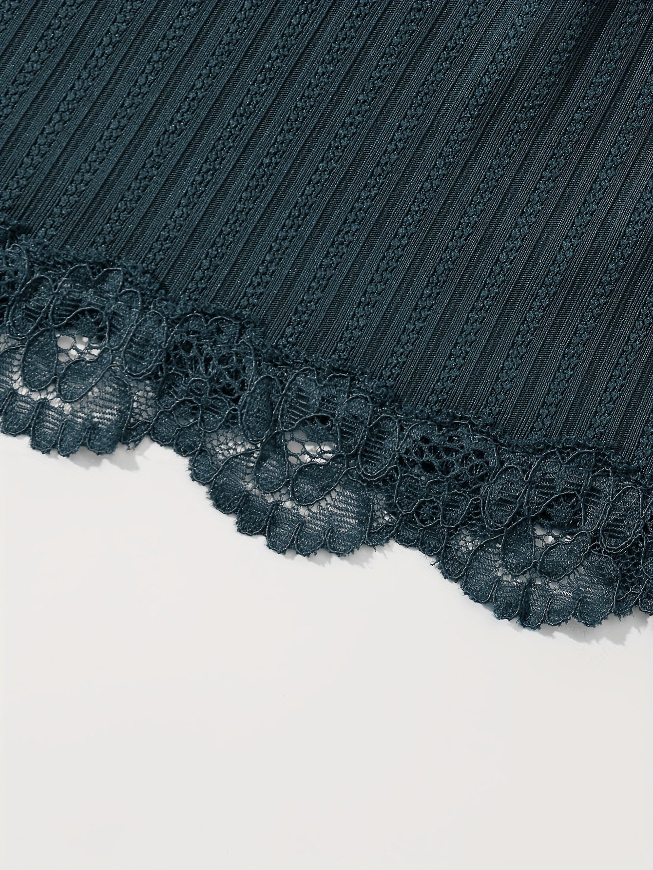 Women's Ribbed Lounge Set with Lace Trim Crop Cami Top and Long Pants