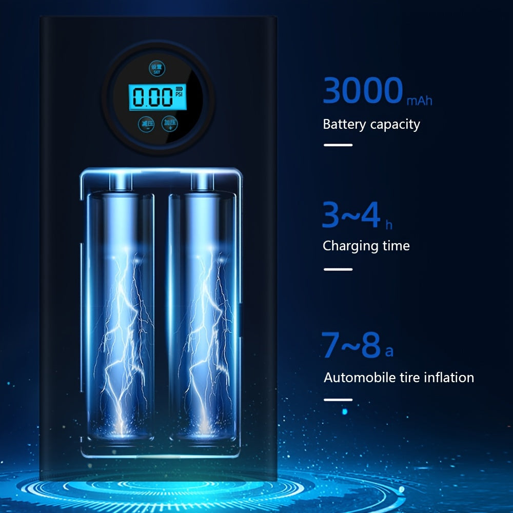 Portable Cordless Tire Inflator with LCD Display and Nozzle Adapters