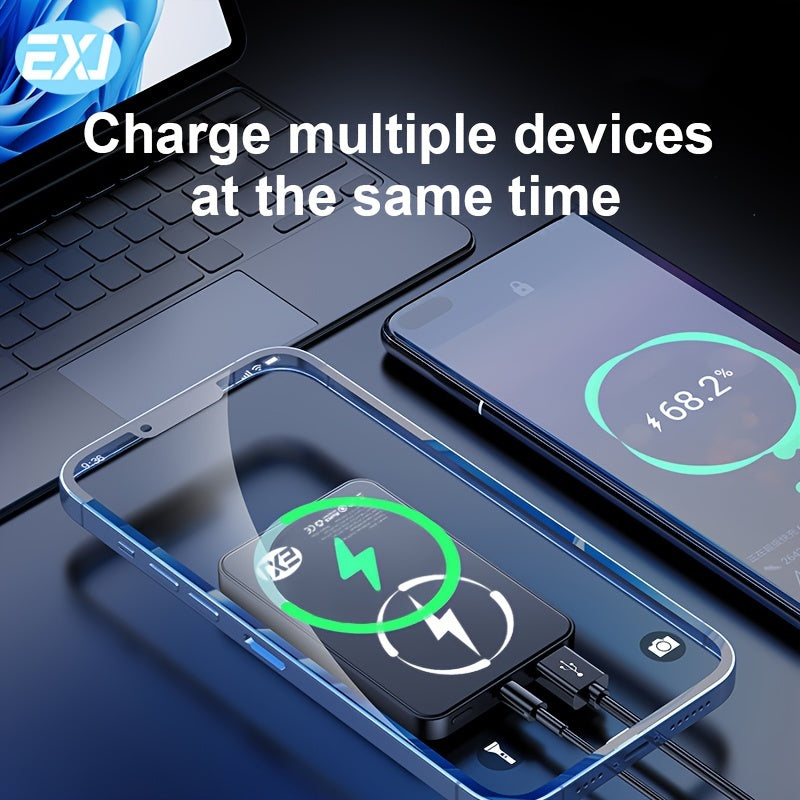 EXJ PD 22.5W Магнитный Повербанк, 10000mAh Беспроводное Портативное Зарядное Устройство с USB-C Кабелем, LED Дисплей, Mag-Safe Батарея для iPhone 12 и новее, с быстрой зарядкой.