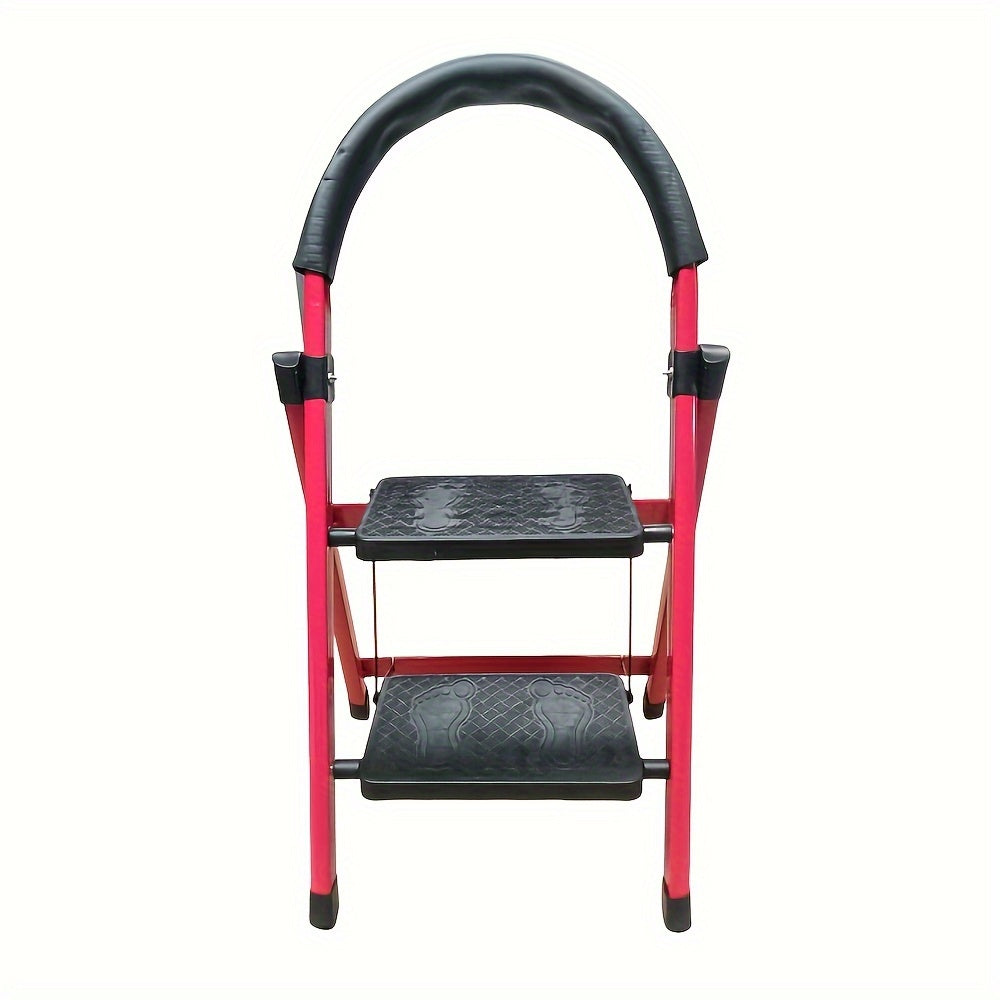 Folding Step Stool with 2-6 Tiers Non-Slip Pedals Waterproof Steel Red Home Kitchen Office