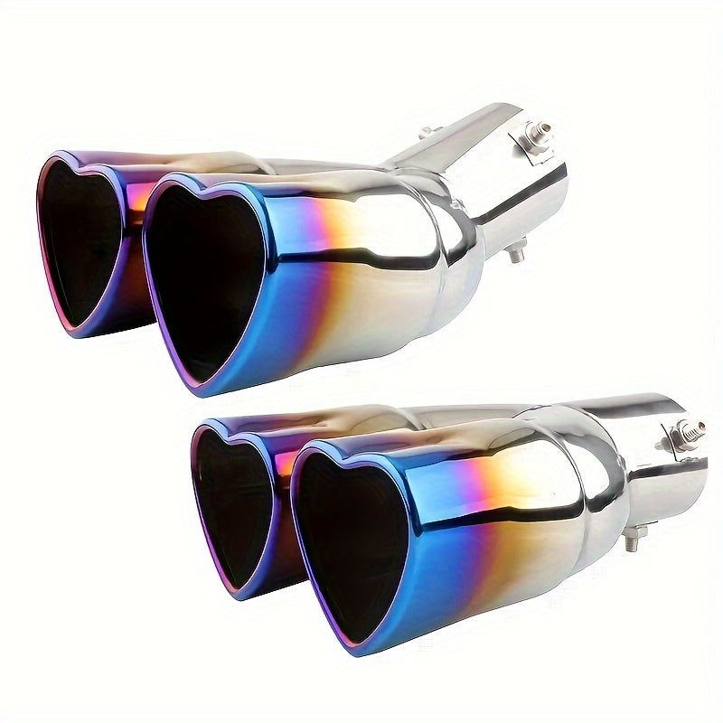 Car Stainless Steel Dual Outlet Heart-Shaped Exhaust Tailpipe 3.81-5.84 cm