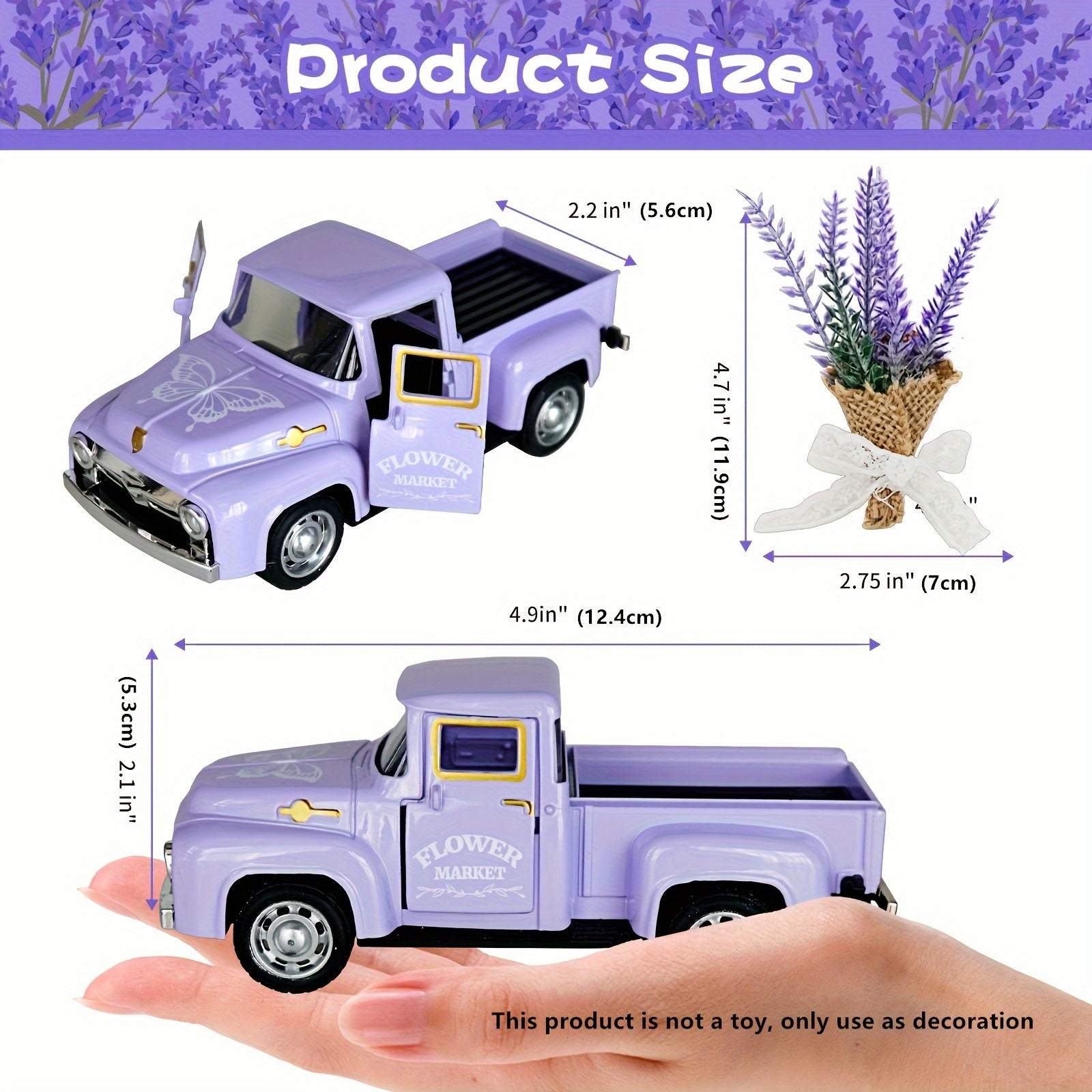 Vintage Metal Pickup Truck Decor with Lavender Accents for Home or Holiday Use